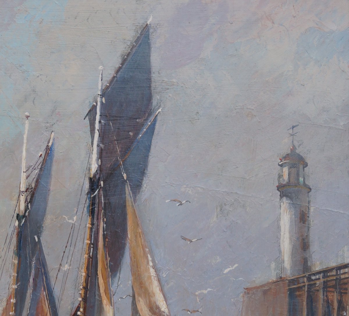 Ecole Française du XXème « Voiliers dans le port » par Guy PERON.-photo-3