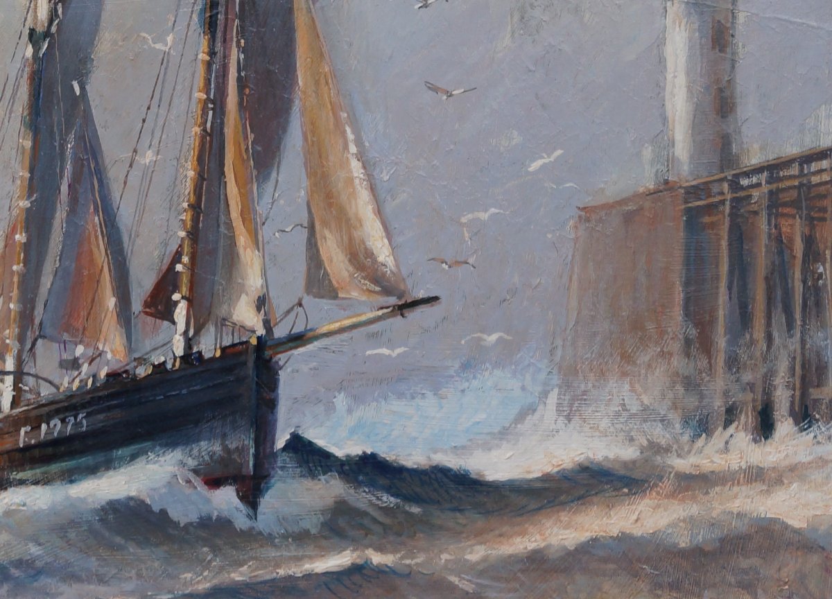 Ecole Française du XXème « Voiliers dans le port » par Guy PERON.-photo-4