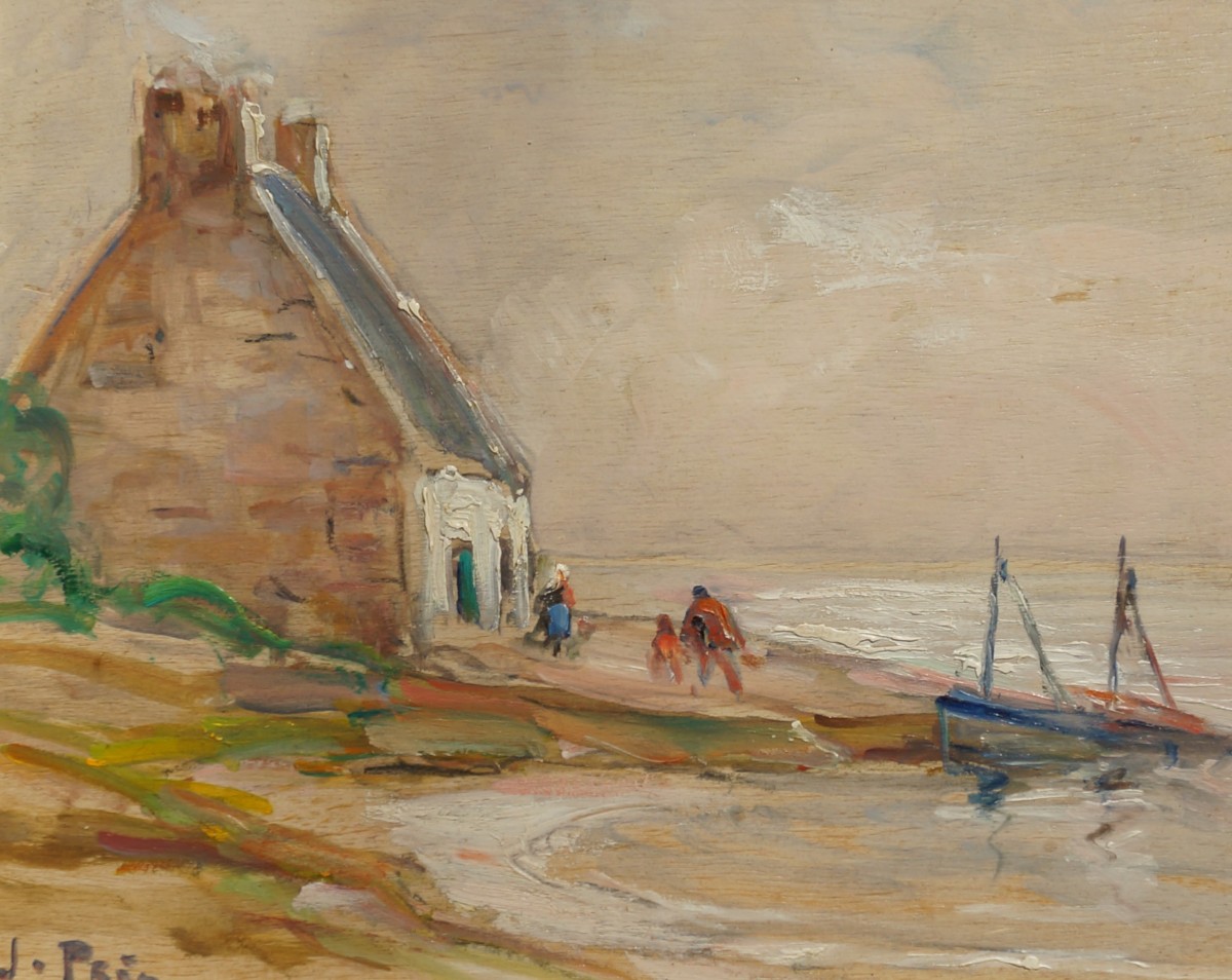 French School Of The 20th Century "return From Fishing" By Juliette Prin.