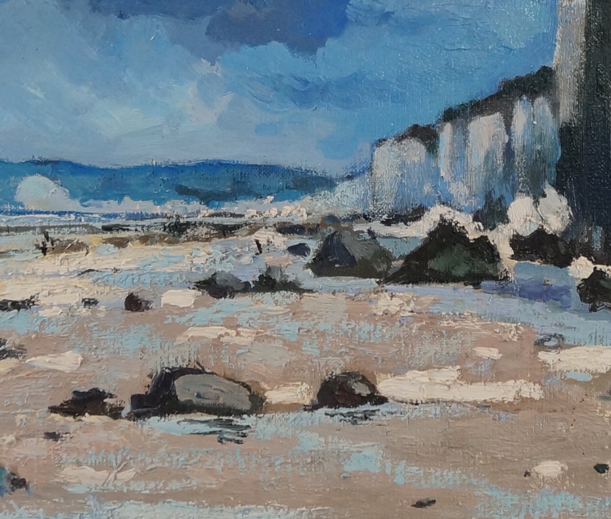 French And Norman School Of The 20th Century “cliffs Of Pourville-sur-mer” By Marc Feuillet.-photo-2