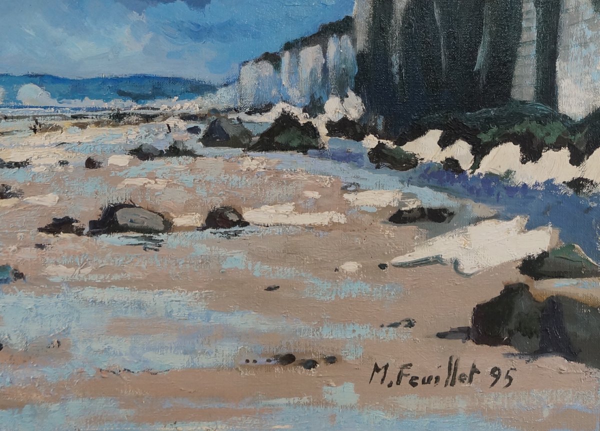 French And Norman School Of The 20th Century “cliffs Of Pourville-sur-mer” By Marc Feuillet.-photo-3