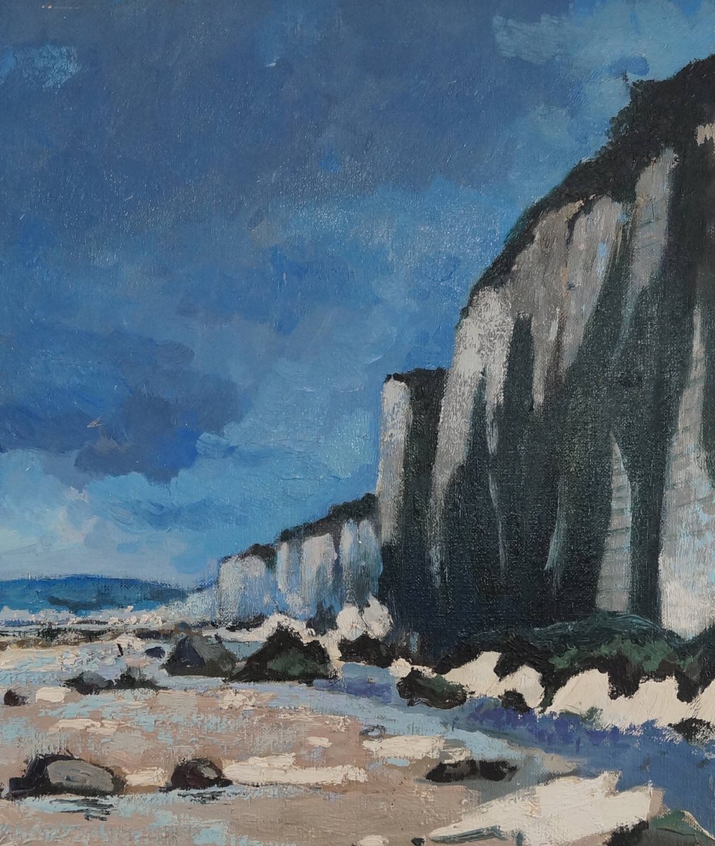 French And Norman School Of The 20th Century “cliffs Of Pourville-sur-mer” By Marc Feuillet.-photo-5