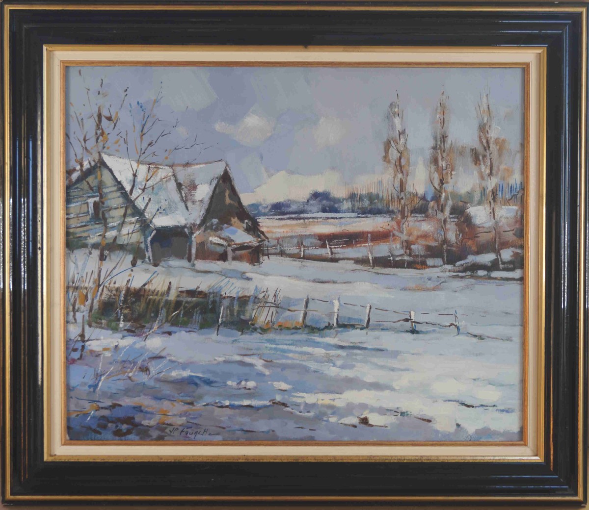 Ecole Française Normande, Postimpressionniste du XXème « Neige au crépuscule » par JP FOUACHE.-photo-2