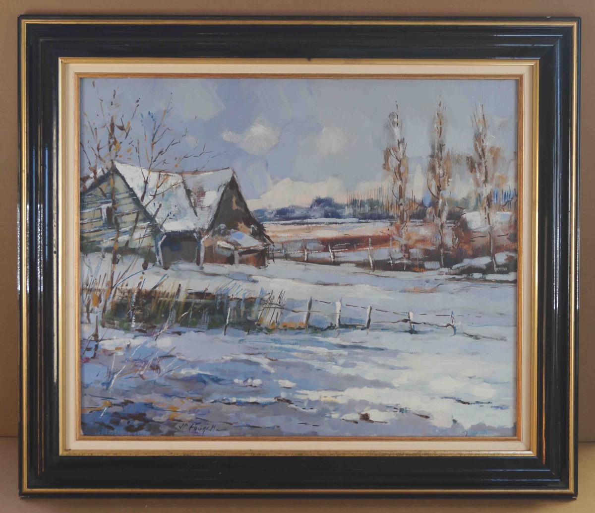Ecole Française Normande, Postimpressionniste du XXème « Neige au crépuscule » par JP FOUACHE.-photo-3