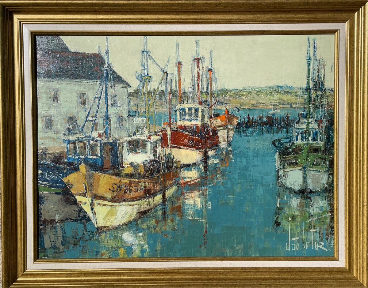 Ecole Française du XXème « Scène portuaire» par Joë LE FUR (1920-2001)-photo-2