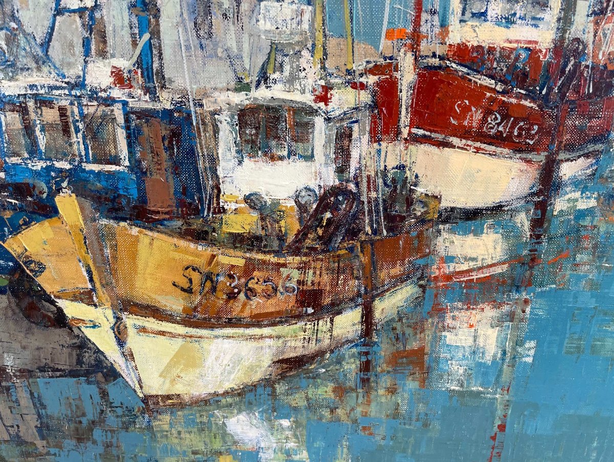 Ecole Française du XXème « Scène portuaire» par Joë LE FUR (1920-2001)-photo-4