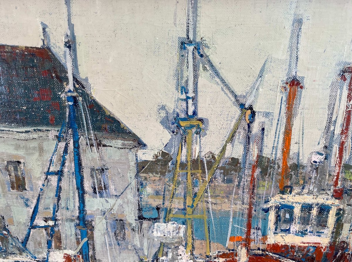 Ecole Française du XXème « Scène portuaire» par Joë LE FUR (1920-2001)-photo-2