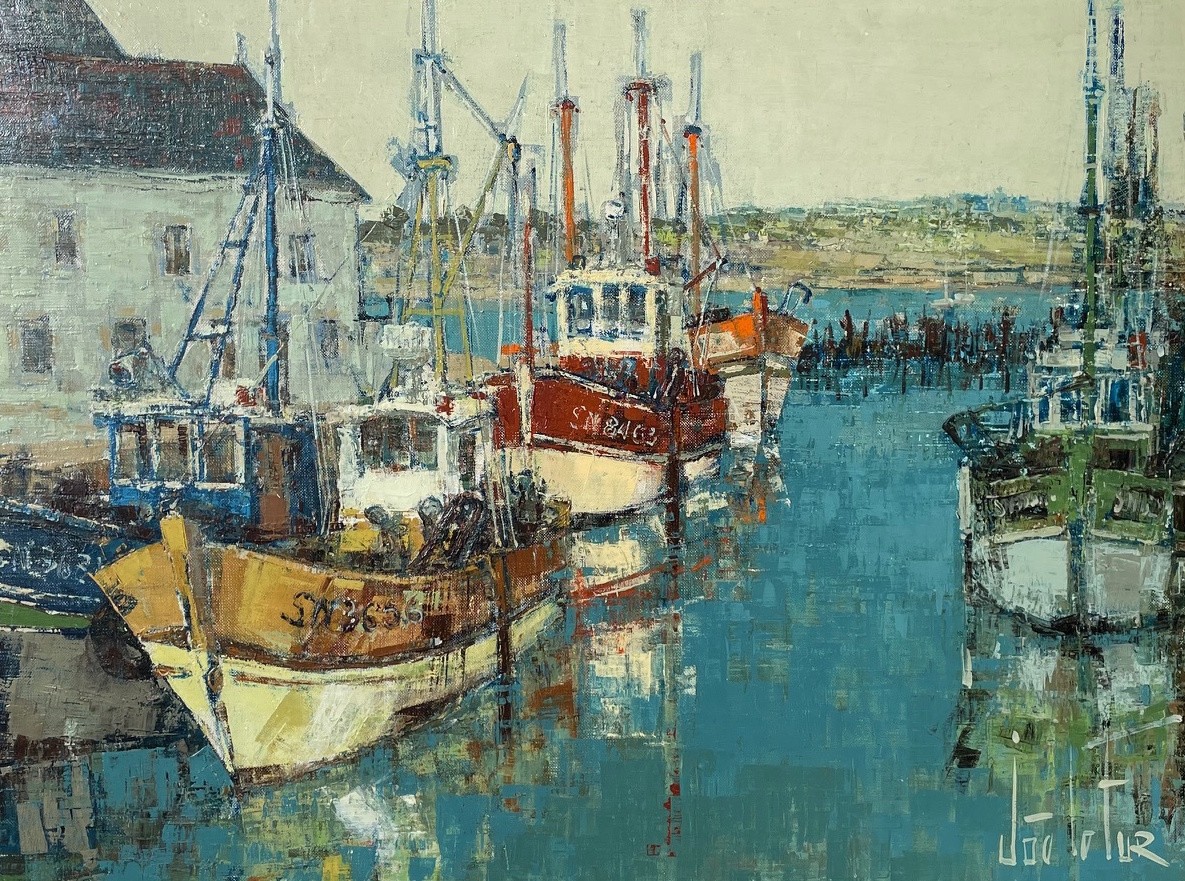 Ecole Française du XXème « Scène portuaire» par Joë LE FUR (1920-2001)