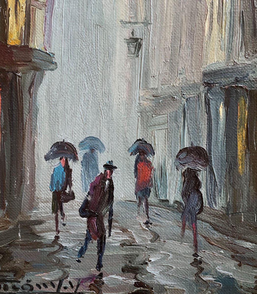 Ecole Française et Postimpressionniste du XXème « Effets de pluie, rue Damiette» par BOUFFIGNY.-photo-1