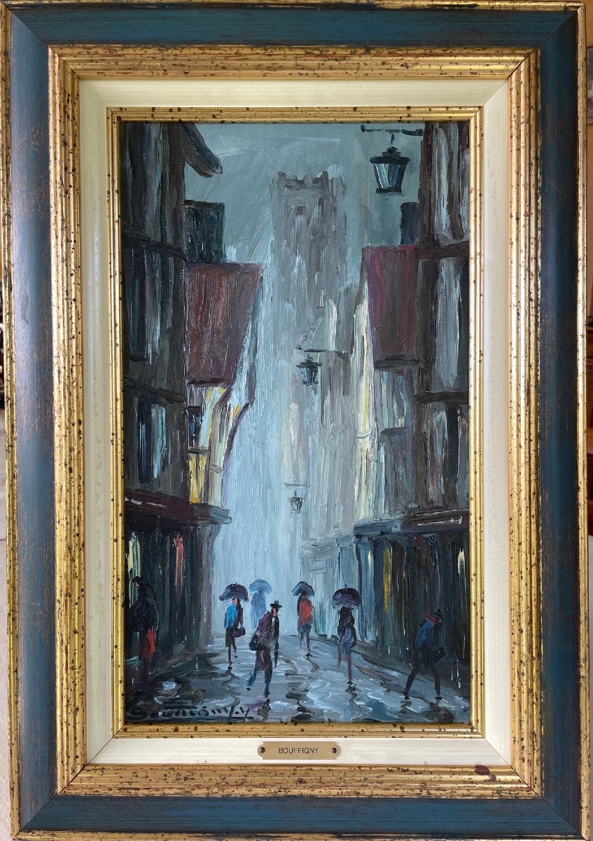 Ecole Française et Postimpressionniste du XXème « Effets de pluie, rue Damiette» par BOUFFIGNY.