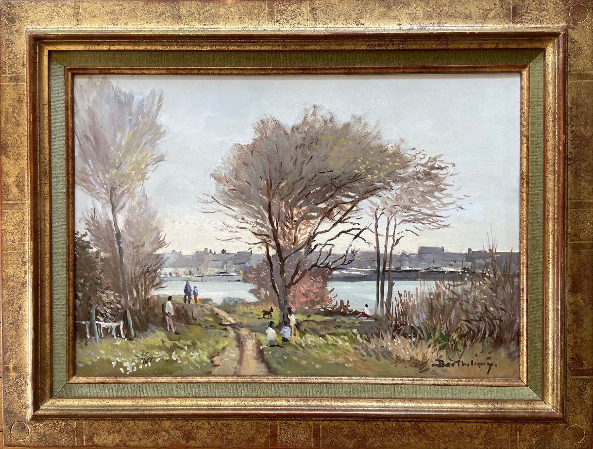 Ecole Française et postimpressionniste du XXème « Dimanche d’automne » Gérard BARTHELEMY.-photo-2