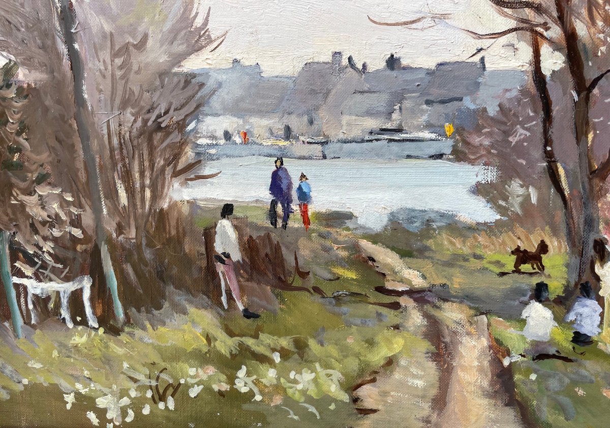 Ecole Française et postimpressionniste du XXème « Dimanche d’automne » Gérard BARTHELEMY.-photo-1