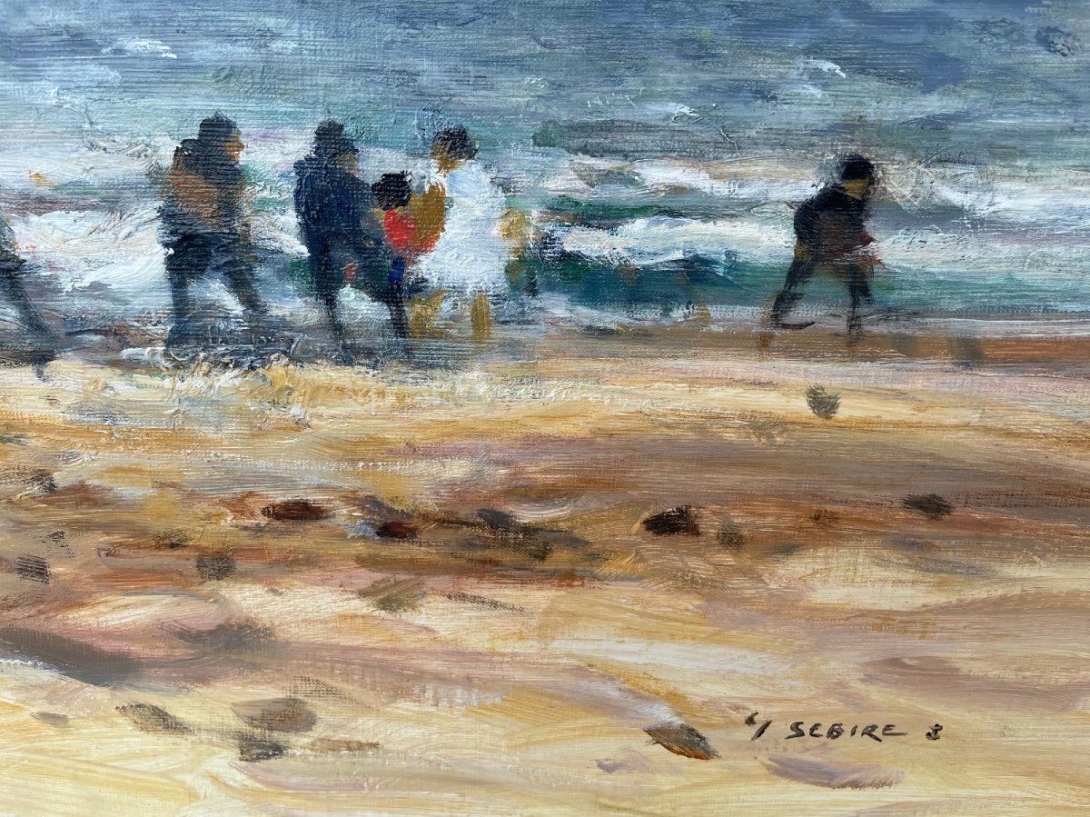 Ecole Française du XXème « Scène de plage côte Normande » par Gaston SEBIRE (1920-2001).-photo-4