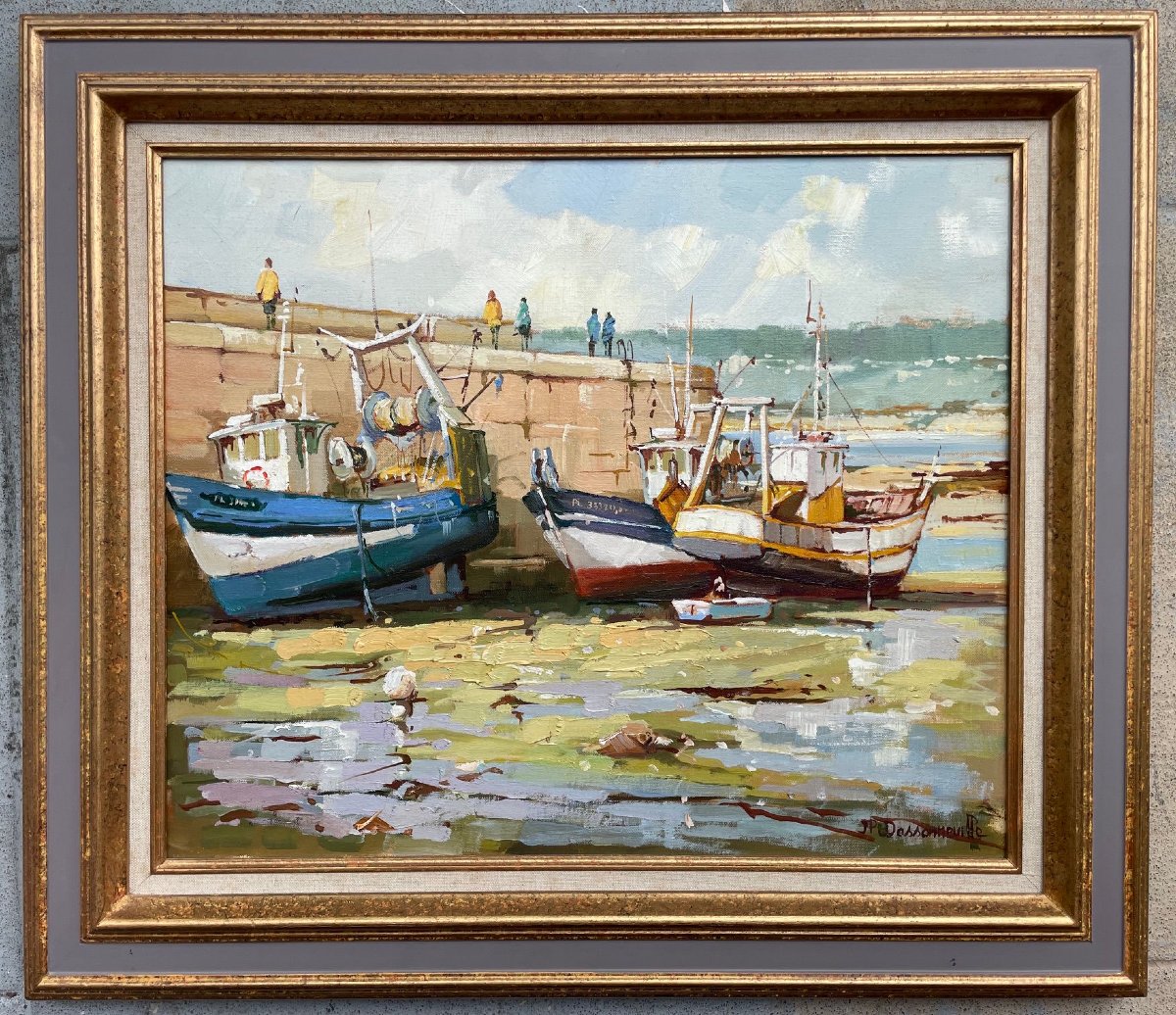 20th-century French And Norman School: “harbor Scene, Côte D’armor” By Jp. Dassonneville-photo-3