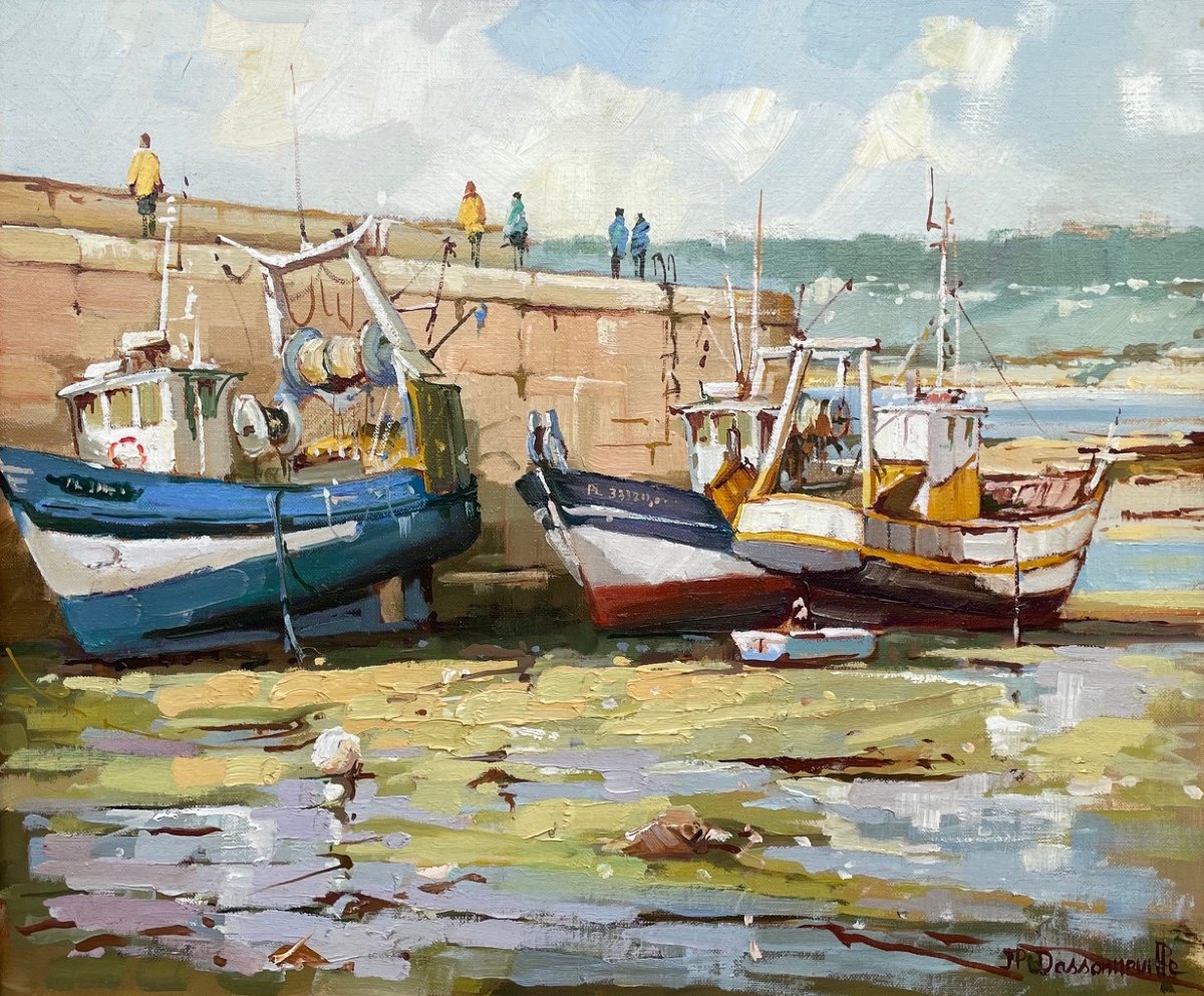 20th-century French And Norman School: “harbor Scene, Côte D’armor” By Jp. Dassonneville
