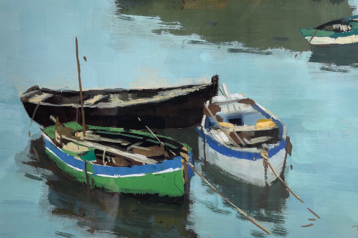 Ecole Française, figurative du XXème « Scène portuaire » par POUTTALIER-photo-3