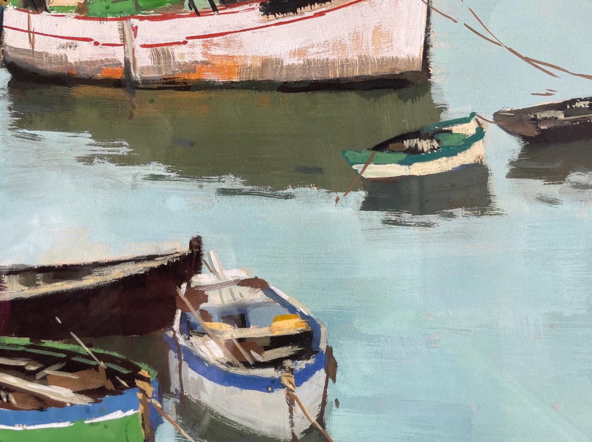 Ecole Française, figurative du XXème « Scène portuaire » par POUTTALIER-photo-4