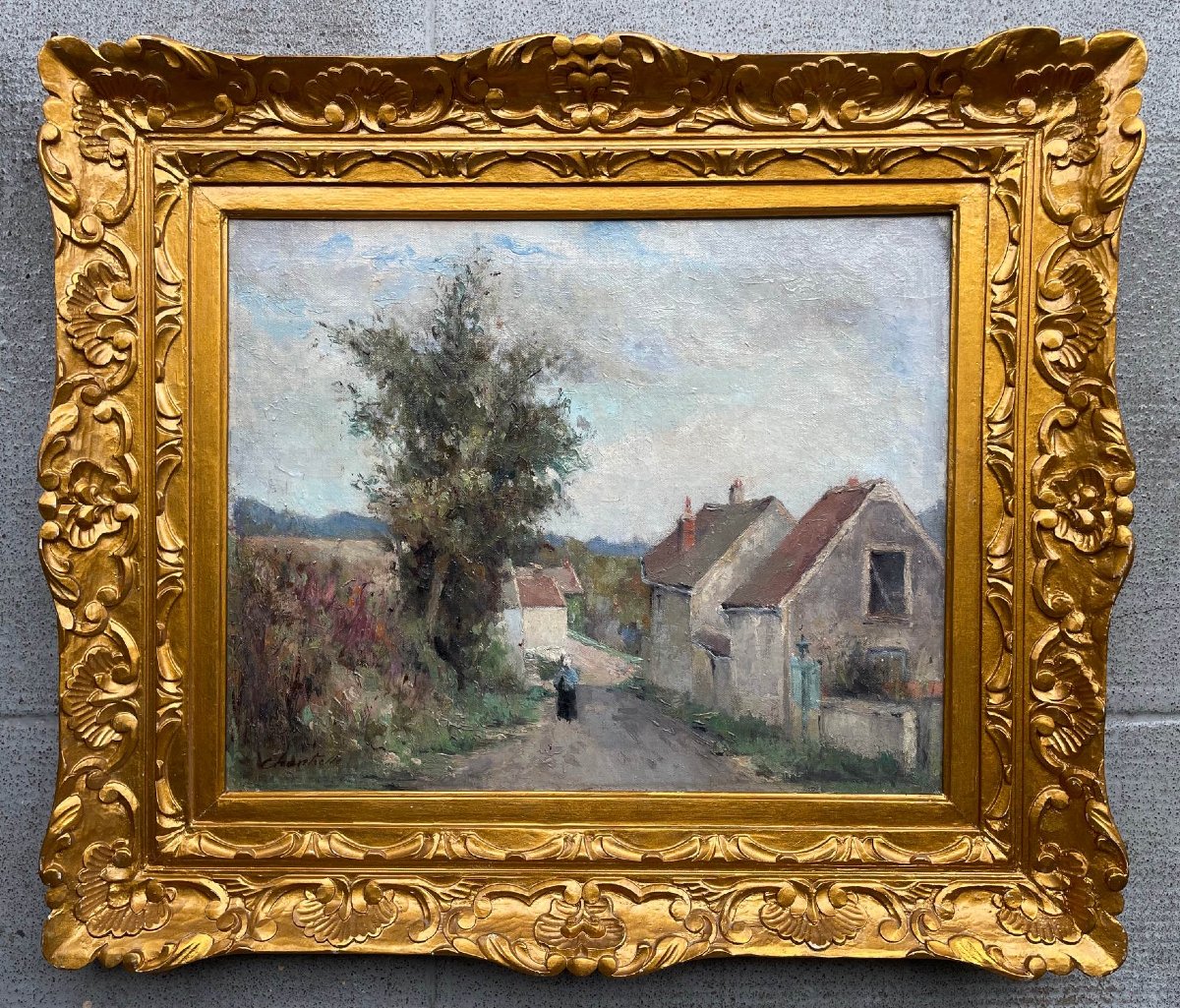 Ecole Française du début du XXème « Paysanne au village » par Lucien CHANTRELLE.-photo-4