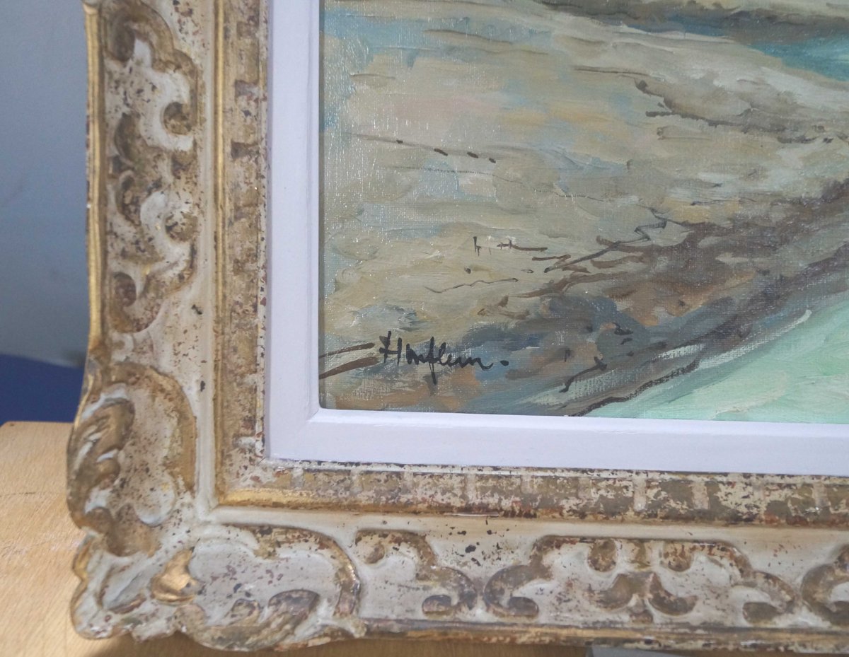 Ecole Française Du XXème « Entrée Du Port De Honfleur » Par Robert Lavoine (1916-1999) -photo-1