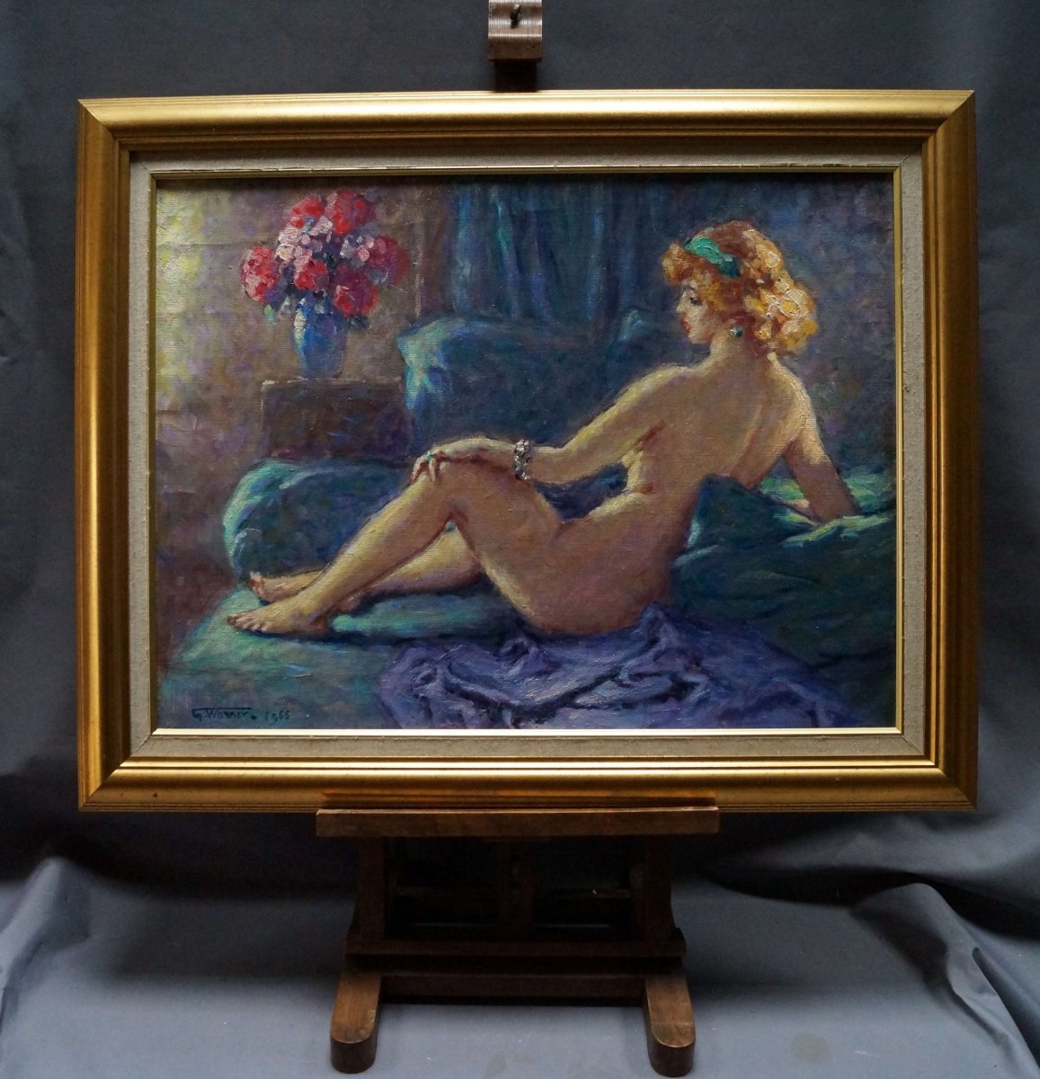 Ecole Française Du XXème   « Femme Nue, Allongée  Sur Son Divan » Par Georges Warner,  Datée De-photo-2