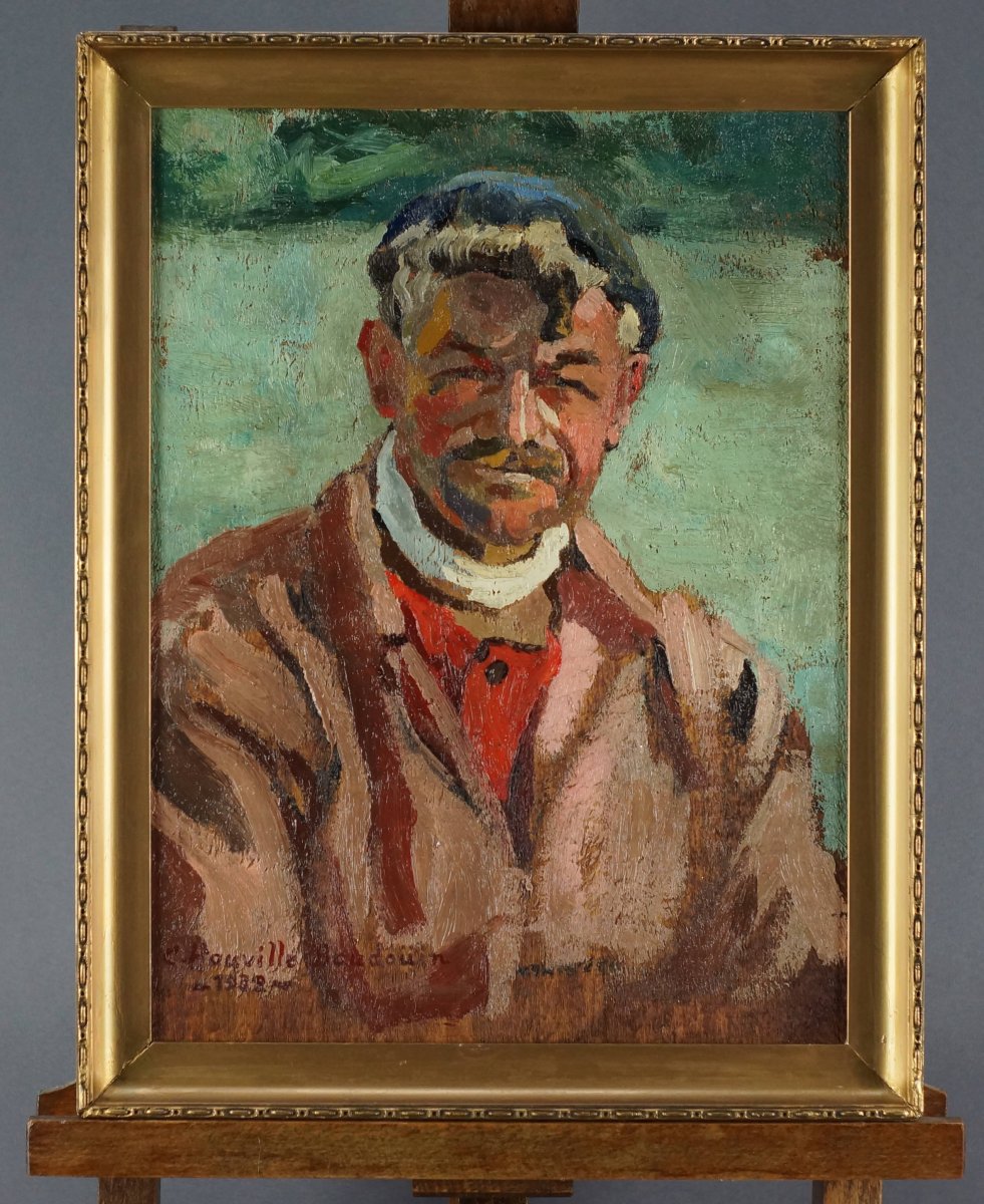 Ecole française XXème. "Portrait de M. BILLARD" par C. HAUVILLE-BEAUDOIN (1885-1942)-photo-3