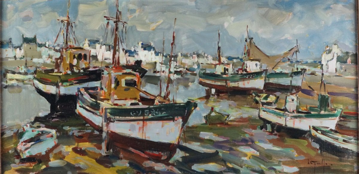 Ecole Française du XXème « Bateaux de pêche du Guilvinec » par LE TOULLEC (1902-1999).-photo-2
