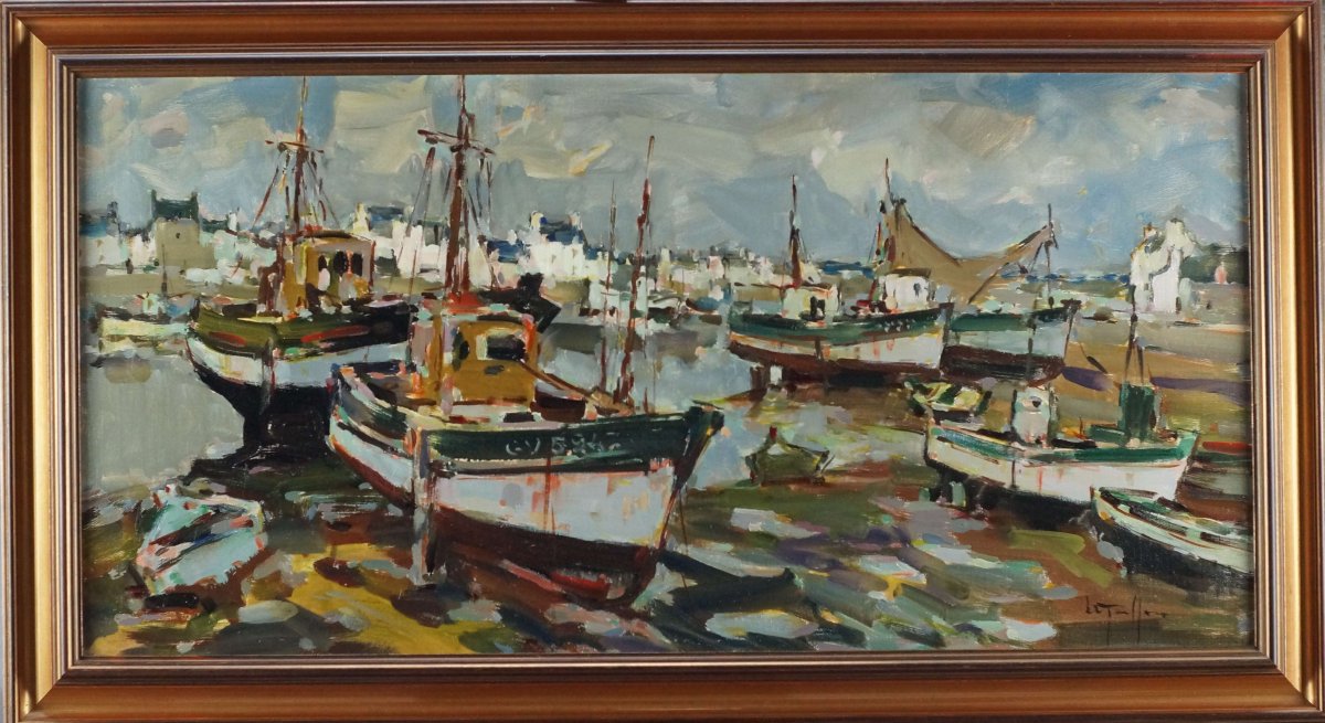 Ecole Française du XXème « Bateaux de pêche du Guilvinec » par LE TOULLEC (1902-1999).-photo-3
