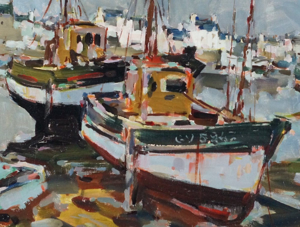 Ecole Française du XXème « Bateaux de pêche du Guilvinec » par LE TOULLEC (1902-1999).-photo-2