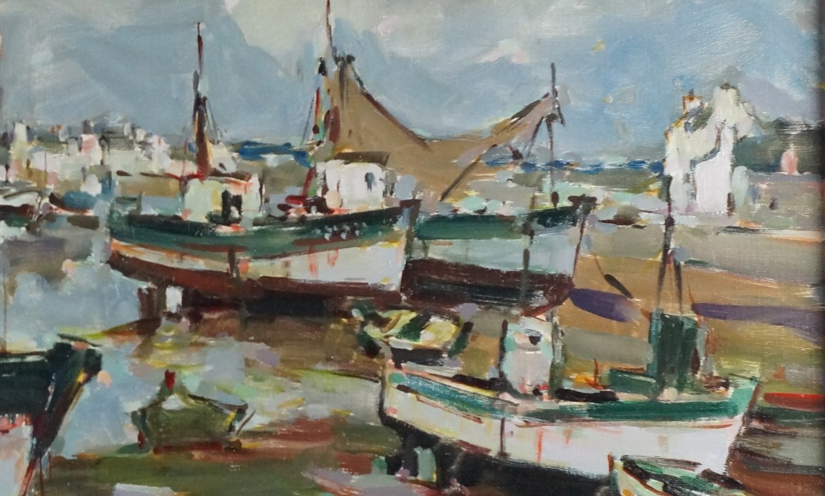 Ecole Française du XXème « Bateaux de pêche du Guilvinec » par LE TOULLEC (1902-1999).-photo-3