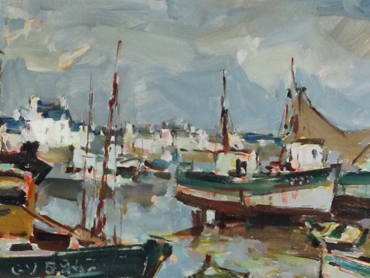 Ecole Française du XXème « Bateaux de pêche du Guilvinec » par LE TOULLEC (1902-1999).-photo-4