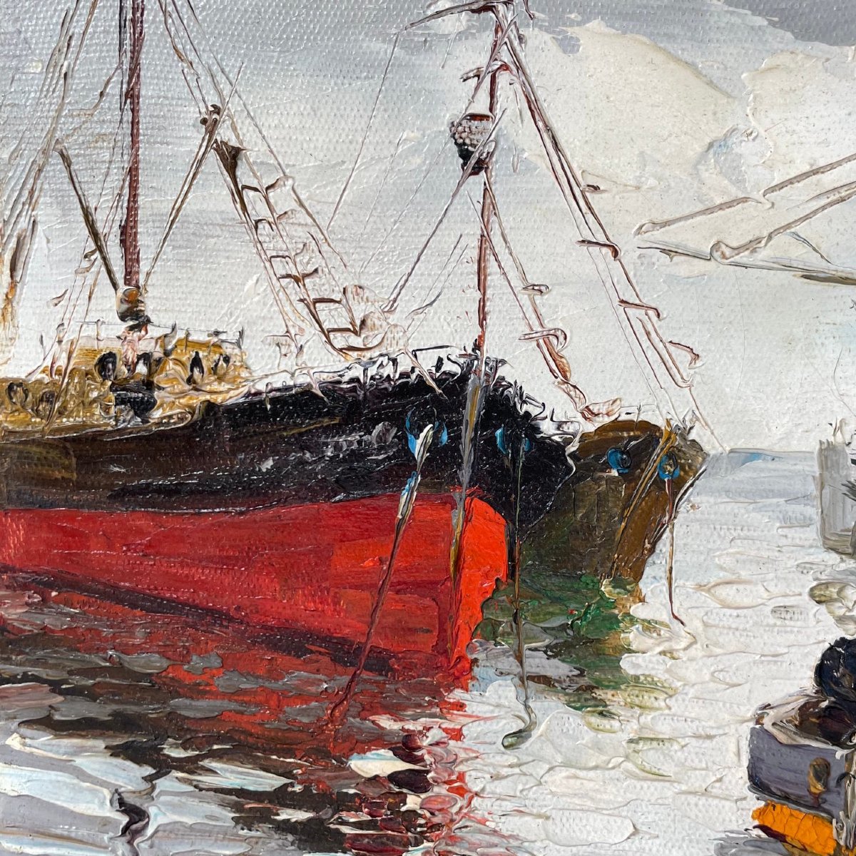 Early 20th Century School “marine, Port Scene” By Signature To Decipher.-photo-4
