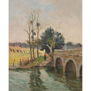 French And Post-impressionist School Of The Twentieth "le Pont" By Maurice Lemaitre.