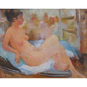 French School Of The Twentieth "nude Young Girl" By Louise Elisabeth Anselme Charmasson (1923-)