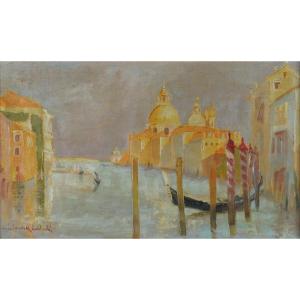 20th Century French School “venice Canal View” By Janick Lederle (1917-2013).