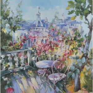 French And Rouen School Of The 20th Century “spring In Paris” By Nicole Marc.