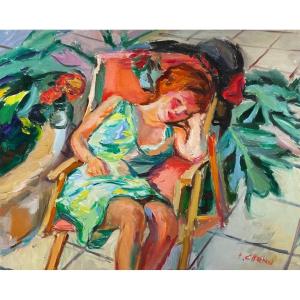 Ecole Française du XXème « Jeune femme assoupie » Par Pierre CORNU (1895-1996)