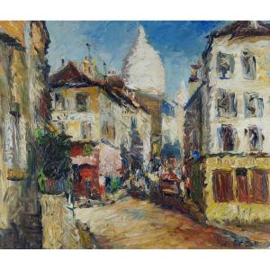 Ecole Française et de Paris du XXème « Montmartre, rue Norvins » Par Yves BECON (1907-2004)