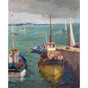 Ecole Française du XXème « La cale à Beig-Meil»  par Pierre PLOUHINEC (1907-2084)