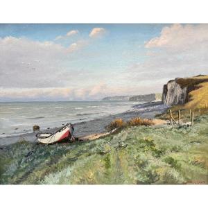 Ecole Française, Postimpressionniste du XXème « Falaises côte Normande » par Daniel TRUSSART. 