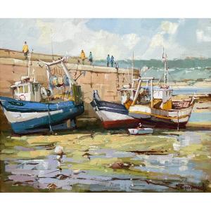 20th-century French And Norman School: “harbor Scene, Côte D’armor” By Jp. Dassonneville