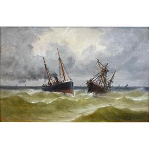 Ecole Française du XIX-XXème «Marine, scène de naufrage» par Jan Georges BERTON.