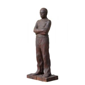 Sculpture En Bois, De Chêne, D’un Jeune Homme, Circa 1930, De Otto Häusser (1905-1979)