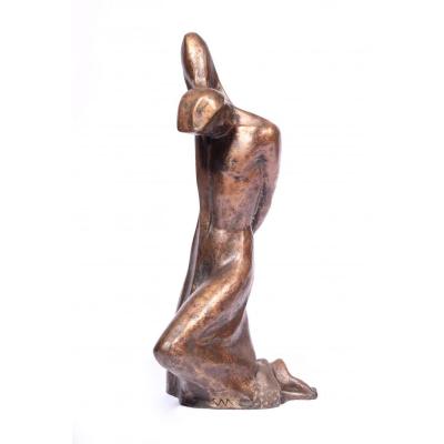Symbolist Man Bronze Sculpture Stylized Circa 1900, 42cm