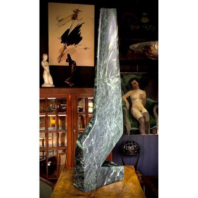Abstract Sculpture, In Geometric Stele, Green Marble, Around 1960
