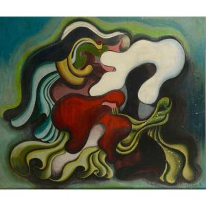 Vera Idalson (1893-1977), Composition Abstraite, Tempera Sur panneau, Daté 1946.