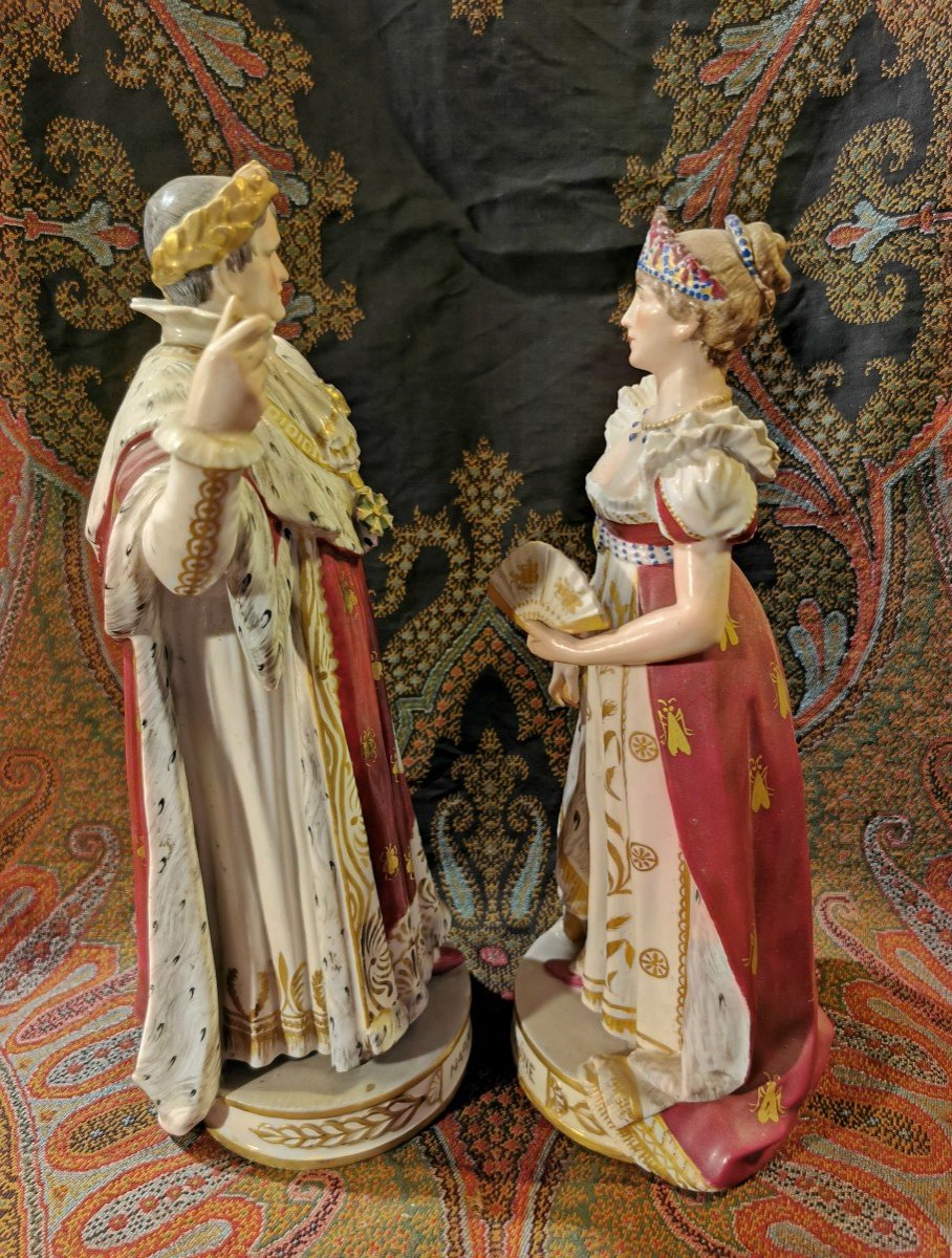 Ceramic Sculpture Of The Emperor, Napoleon And Josephine In Earthenware, French Porcelain-photo-2