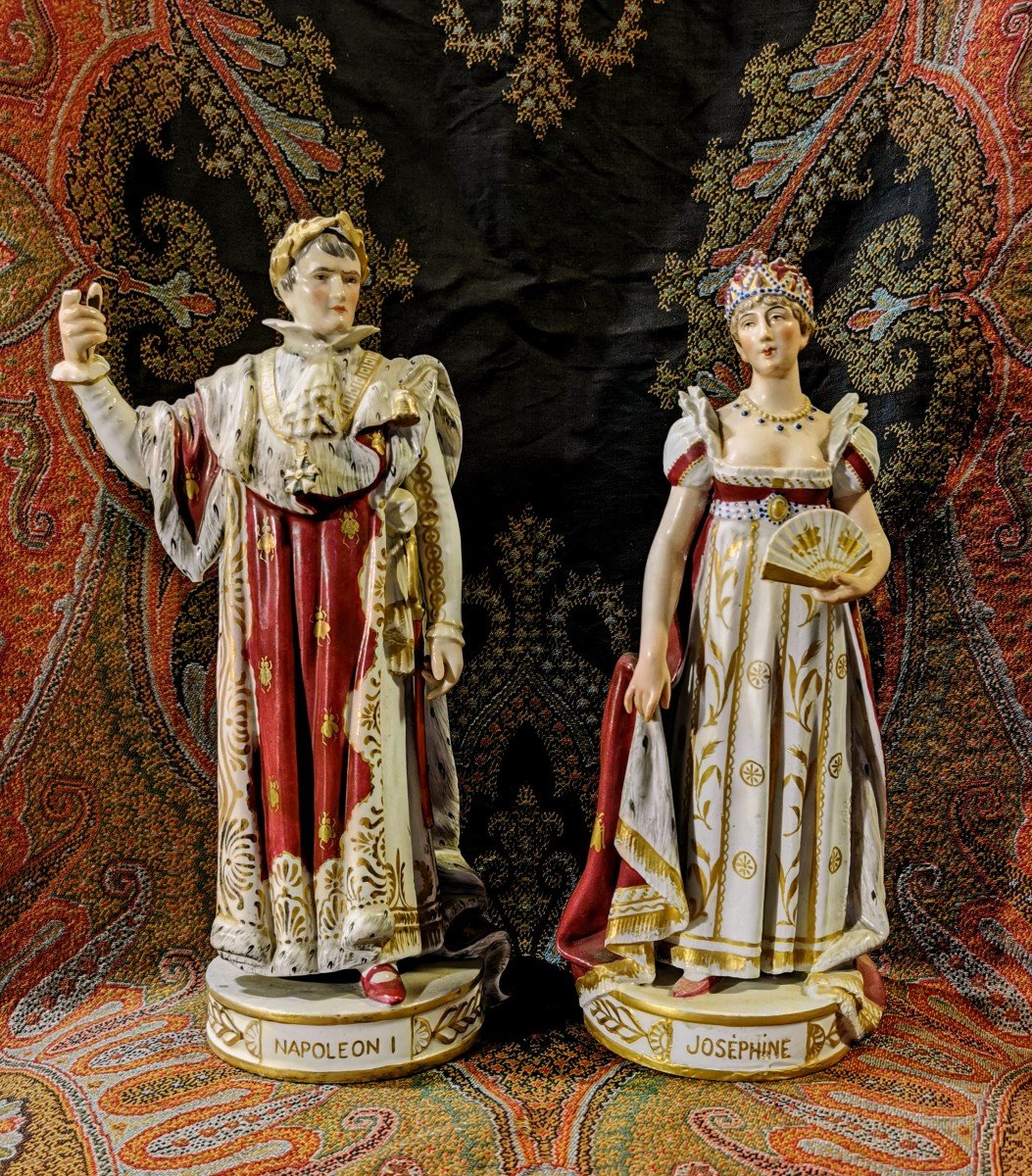 Ceramic Sculpture Of The Emperor, Napoleon And Josephine In Earthenware, French Porcelain