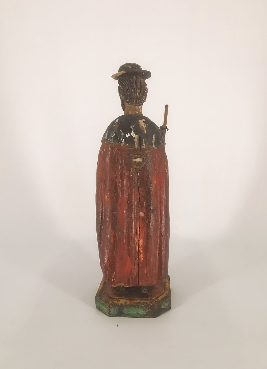 Sculpture Statue Polychrome - St Roch En Bois Sculpté - Reliquaire curiosité XVIII e-photo-3