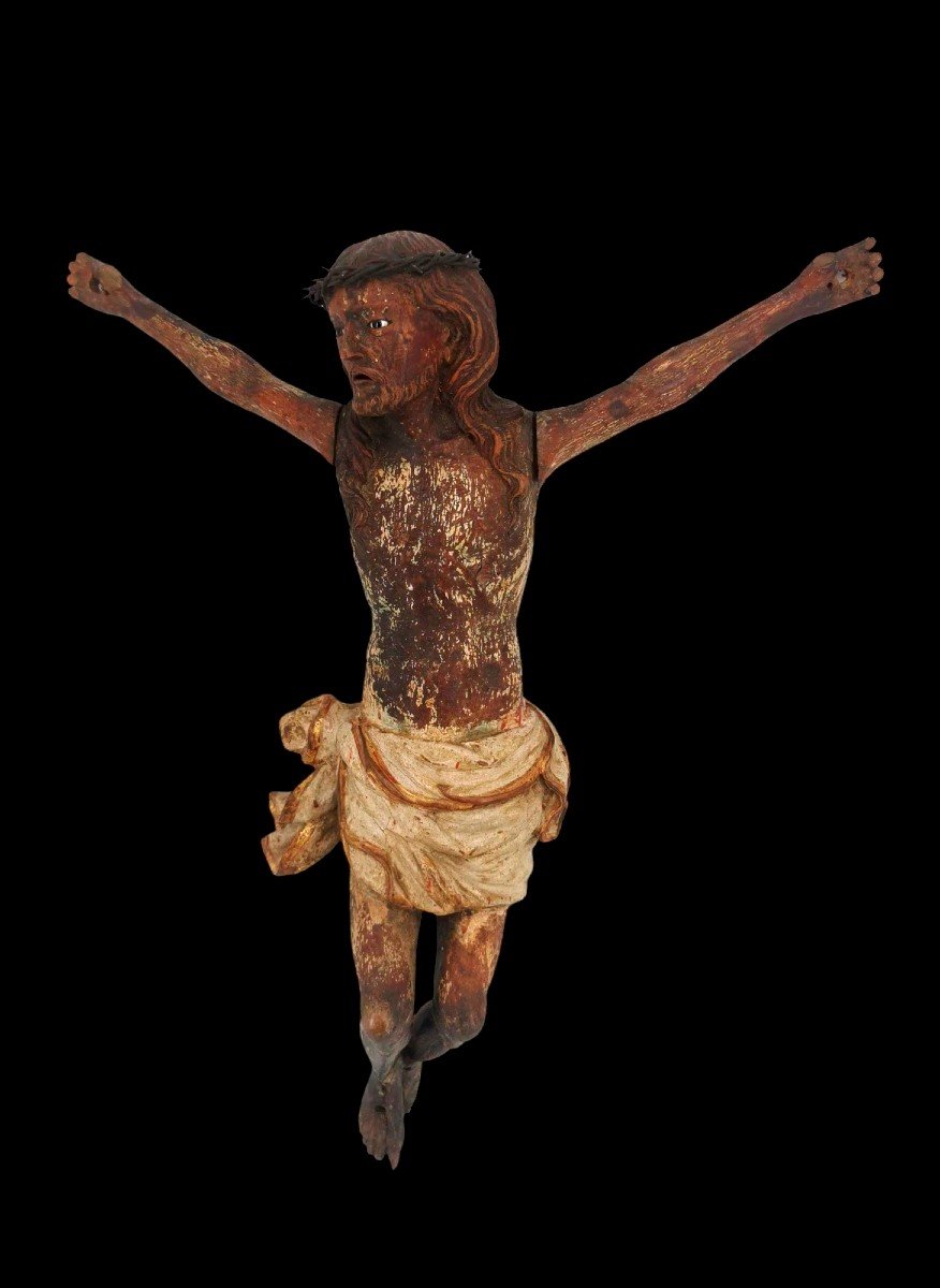 Christ Sculpture In Wood - Polychrome And Gilded Walnut - 16th Century Work-photo-1