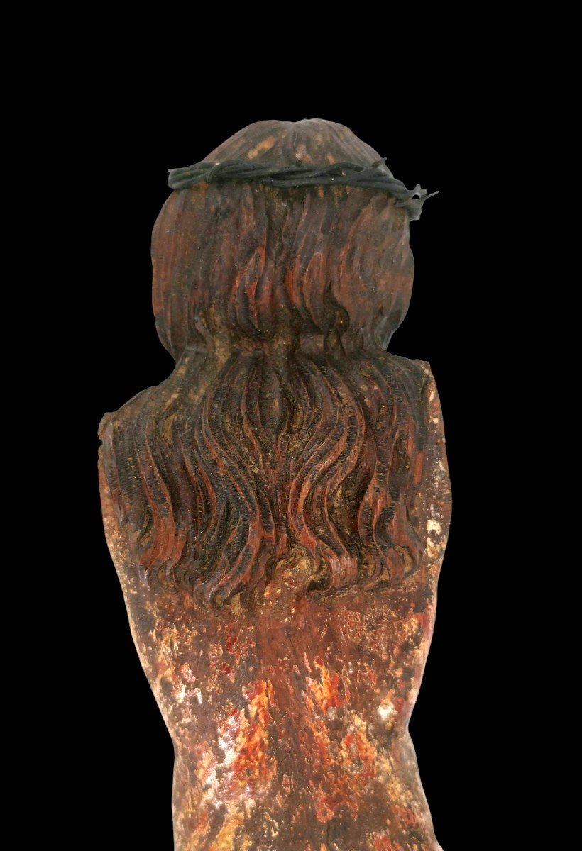 Christ Sculpture In Wood - Polychrome And Gilded Walnut - 16th Century Work-photo-3